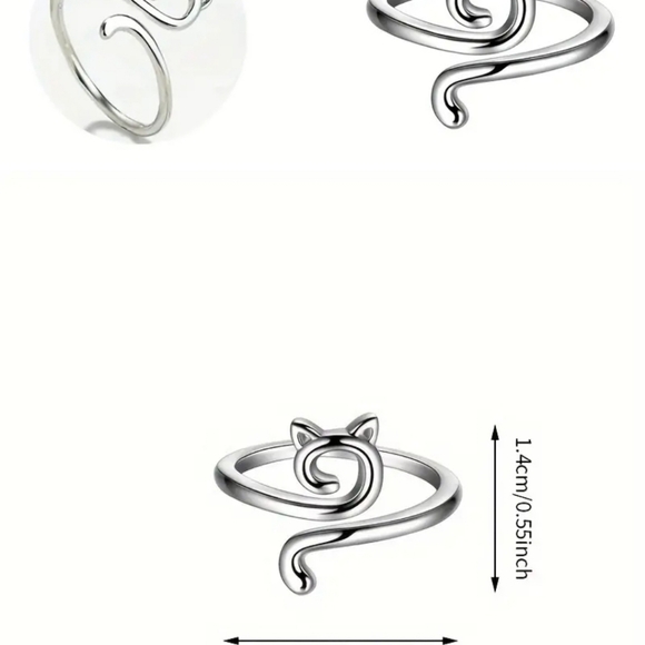 Cute Silver Kitten Ring - Picture 2 of 2